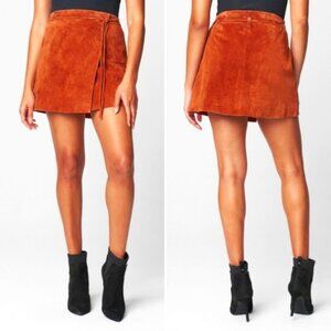 NWT BLANK NYC Mud Pie Suede Leather Wrap Mini Skirt Hot Toffee 26\SM